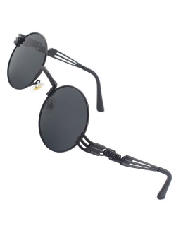 CGID E72 Retro Steampunk Style Inspired Round Metal Circle Polarized Sunglasses for Women Men