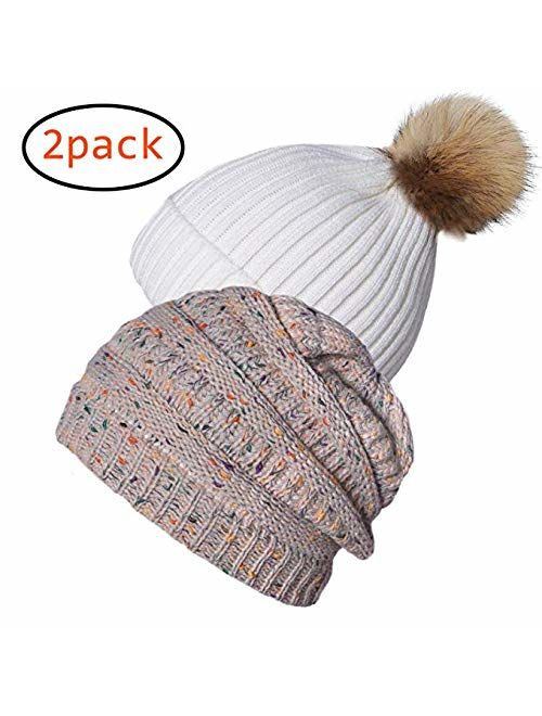 Ousipps 2 Pack Winter Hats for Women Beanie for Women Knit Hats