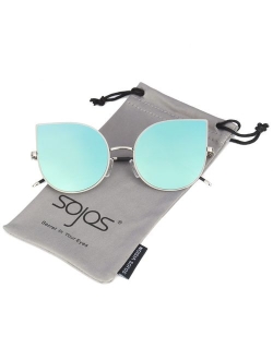 Cat Eye Mirrored Flat Lenses Ultra Thin Light Metal Frame Women Sunglasses SJ1022