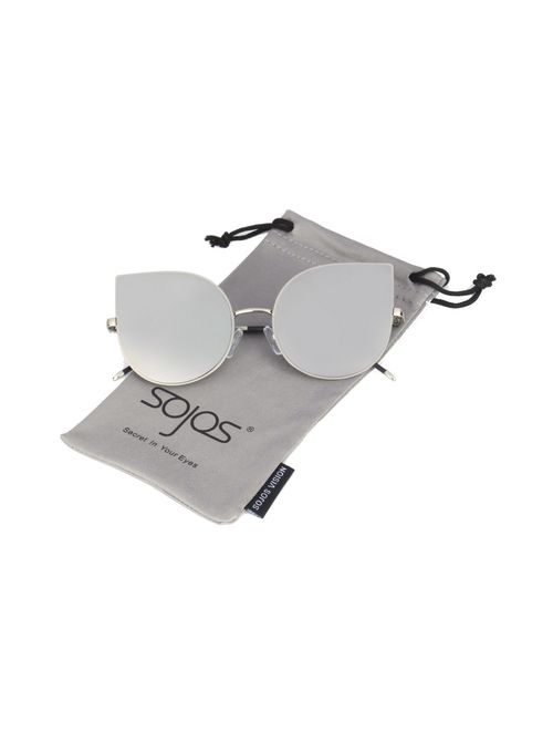 SOJOS Cat Eye Mirrored Flat Lenses Ultra Thin Light Metal Frame Women Sunglasses SJ1022