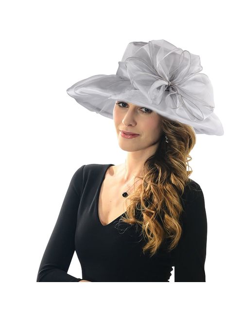Acecharming Women Organza Kentucky Derby Fascinator Lady Cocktail Tea Party Church Wedding Bridal Flower Hat