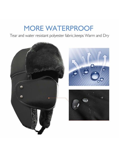 AKASO Winter Hat with Ear Flaps, Trooper Trapper Hat, Detachable Face Mask, Windproof Waterproof and Breathable, Faux Fur Ushanka Hunting Hat, Snow Hat, Free Neck Gaiter 