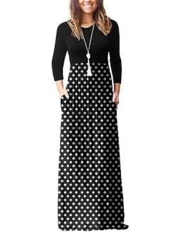 Women's Long Sleeve Loose Plain Maxi Dresses Casual Long Dresses Wite Pockets
