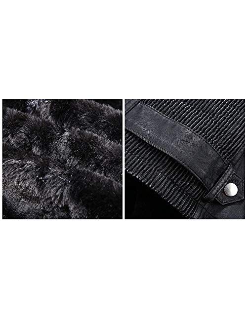 Bellivera Women's Faux Leather Short Jacket, Moto Jacket with Detachable Faux Fur Collar