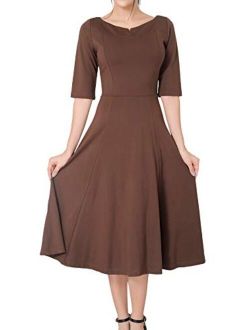Marycrafts Women's Fit Flare Tea Midi Dress for Office Business Work