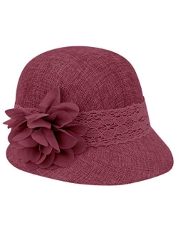 Epoch Women's Gatsby Linen Cloche Hat With Lace Band and Flower