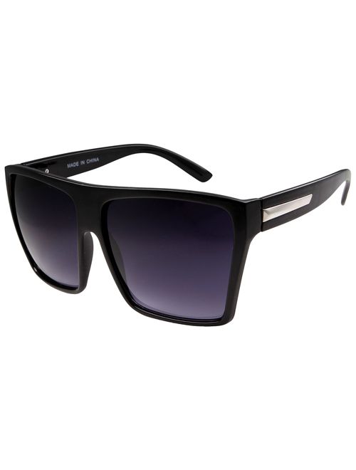 Large Retro Style Square Aviator Flat Top Sunglasses Black, Black, Size One Size