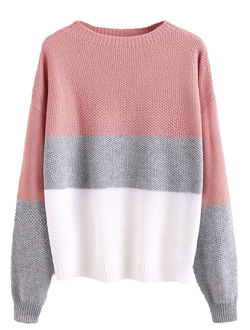 Milumia Women's Drop Shoulder Knitted Color Block Textured Jumper Casual Sweater