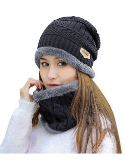 HINDAWI Winter Hat Scarf Gloves Slouchy Beanie Snow Knit Skull Cap Touch Screen Mittens Circle Scarves for Women