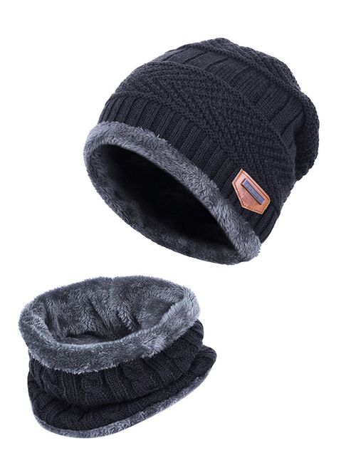HINDAWI Winter Hat Scarf Gloves Slouchy Beanie Snow Knit Skull Cap Touch Screen Mittens Circle Scarves for Women