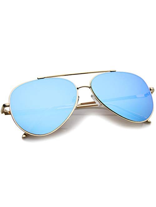 Mirrored Oversized Aviator Sunglasses for Women with Flat Mirror Lens 58mm