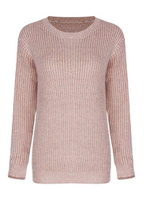 shermie Women's Cute Heart Pattern Patchwork Casual Long Sleeve Round Neck Knits Sweater Pullover