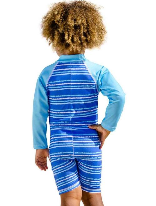 Sun Emporium Boys Navy Blue Stripe Print Long Sleeve Sun Suit