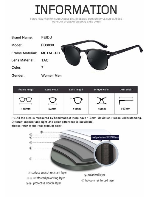 FEIDU Retro Polarized Mens Sunglasses for Men Half Metal Women FD3030