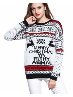 v28 Women's Christmas Reindeer Snowflakes Sweater Pullover
