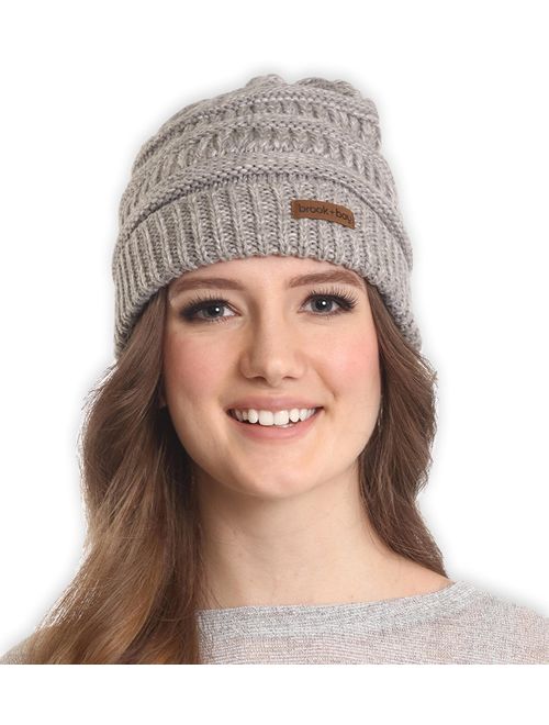 Brooks Brook + Bay Cable Knit Beanie for Women - Warm & Cute Multicolored Winter Hats - Thick, Chunky & Soft Stretch Knitted Caps for Cold Weather - Stylish & Trendy Snow Beanie