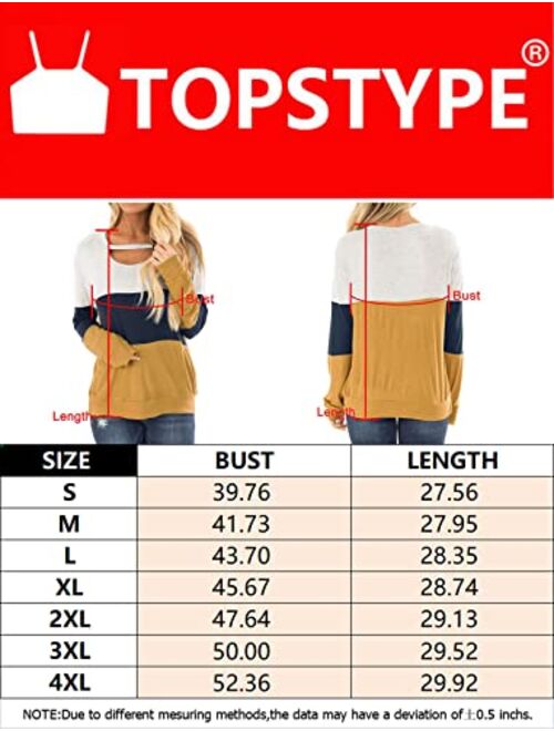 Topstype Women's Color Block Chest Cutout Tunics Long Sleeve Shirts Scoop Neck Blouse Casual Loose Tops