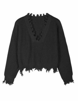 Women's Sweater Long Sleeve Eyelet Cable Lace Up Crop Top