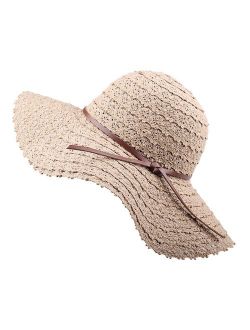 Summer Beach Sun Hats for Women UPF Woman Foldable Floppy Travel Packable UV Hat Cotton, Wide Brim Hat