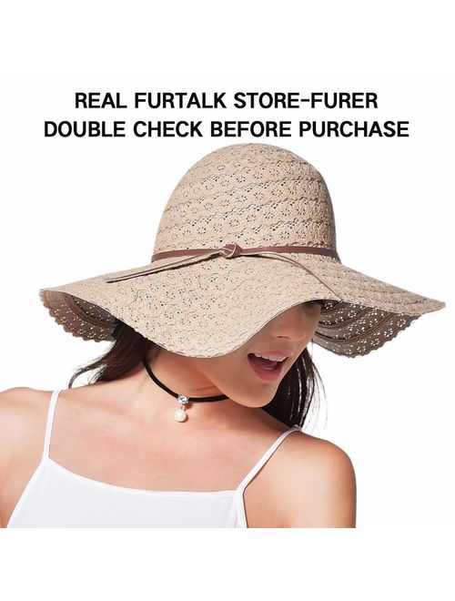 FURTALK Summer Beach Sun Hats for Women UPF Woman Foldable Floppy Travel Packable UV Hat Cotton, Wide Brim Hat