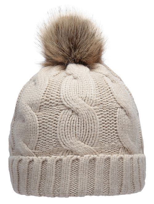 NEOSAN Women's Winter Ribbed Knit Faux Fur Pompoms Chunky Lined Beanie Hats