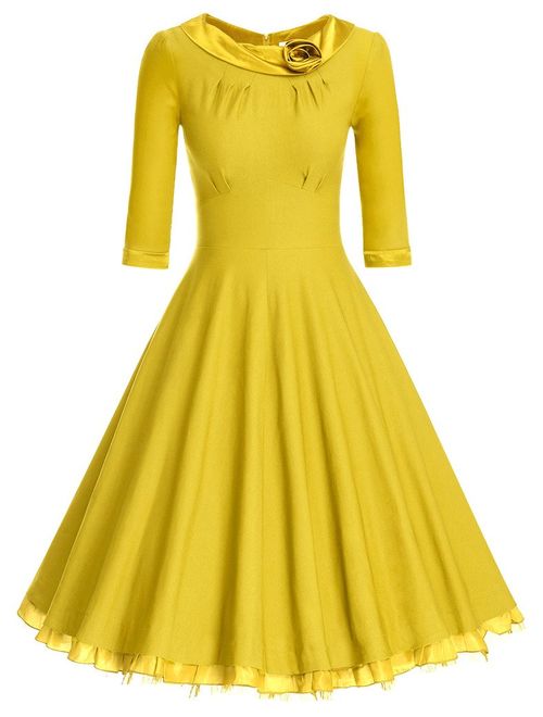 MUXXN Women's 1950s Vintage 3/4 Sleeve Rockabilly Swing Dress
