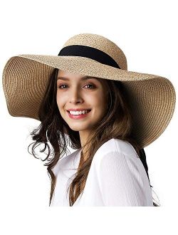 Sun Straw Hat Wide Brim UPF 50 Summer Hat Foldable Roll up Floppy Beach Hats for Women