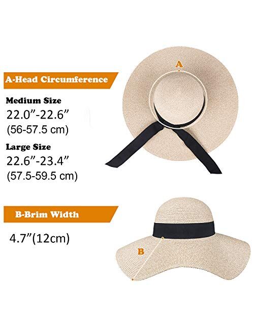 FURTALK Sun Straw Hat Wide Brim UPF 50 Summer Hat Foldable Roll up Floppy Beach Hats for Women