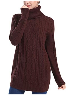 Women's Long Sweater Turtleneck Cable Knit Tunic Sweater Tops