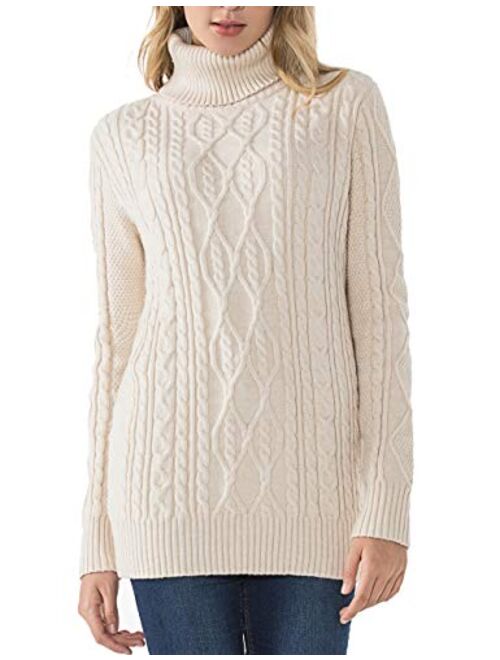 PrettyGuide Women's Long Sweater Turtleneck Cable Knit Tunic Sweater Tops