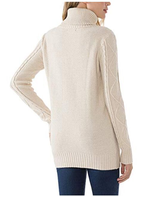 PrettyGuide Women's Long Sweater Turtleneck Cable Knit Tunic Sweater Tops