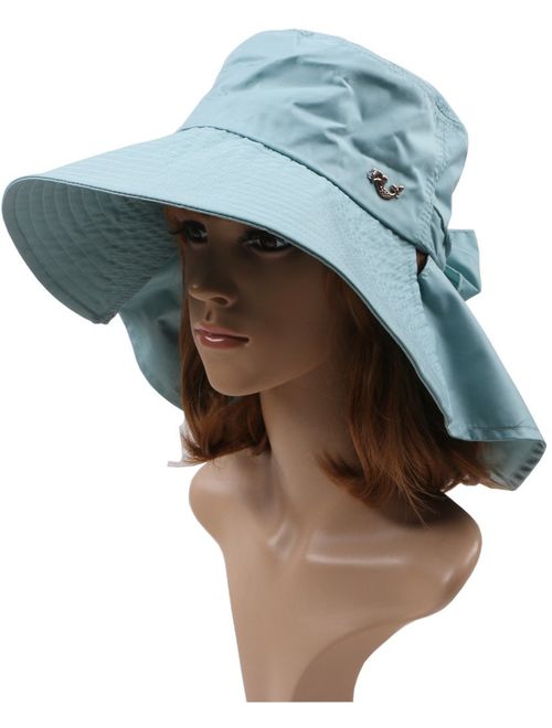 Ls Lady Womens Summer Flap Cover Cap Cotton Anti-UV UPF 50+ Sun Shade Hat Bow. Adjustable Hat