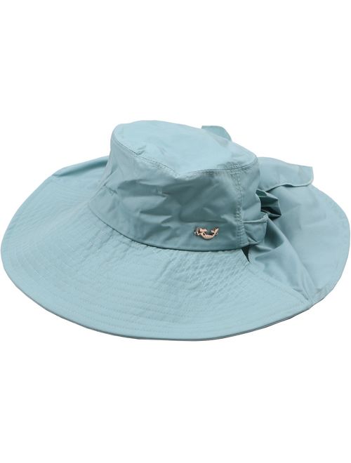 Ls Lady Womens Summer Flap Cover Cap Cotton Anti-UV UPF 50+ Sun Shade Hat Bow. Adjustable Hat
