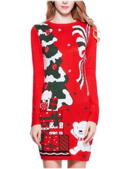 v28 Ugly Christmas Sweater for Women Vintage Funny Merry Knit Sweaters Dress