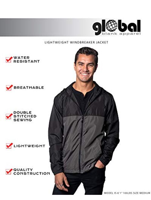 Global Blank Men's Lightweight Windbreaker Winter Jacket Water Resistant Shell