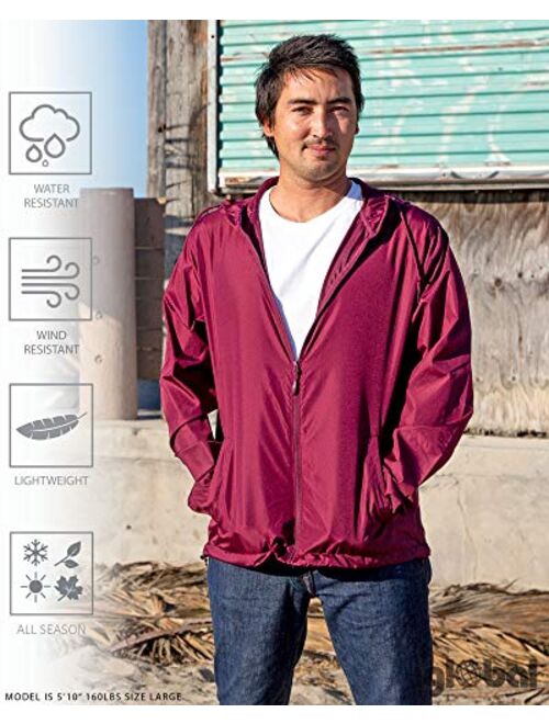 Global Blank Men’s Lightweight Windbreaker Winter Jacket Water Resistant Shell 