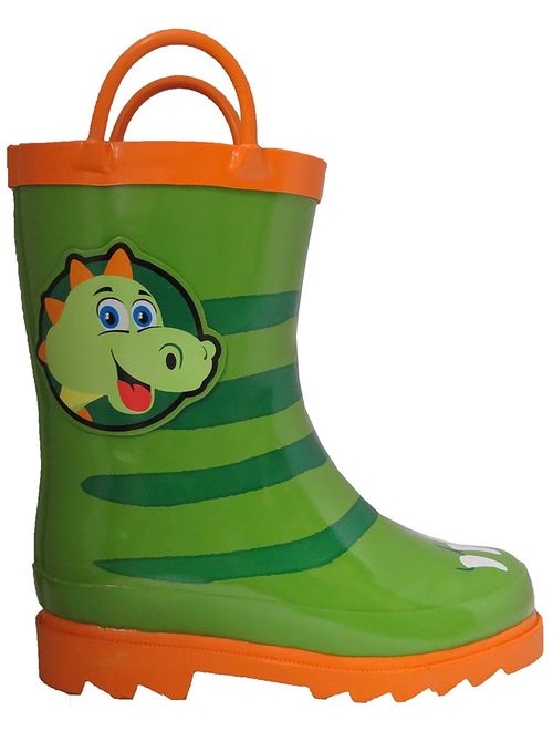 Puddle Play Kids Boys' Dinosaurs Printed Waterproof Easy-On Rubber Rain Boots (Toddler/Little Kids)