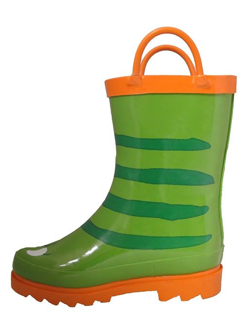 Puddle Play Kids Boys' Dinosaurs Printed Waterproof Easy-On Rubber Rain Boots (Toddler/Little Kids)
