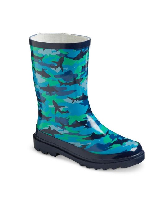 Western Chief Boys' Shark Camo Rain Boots, Blue SIZE 4
