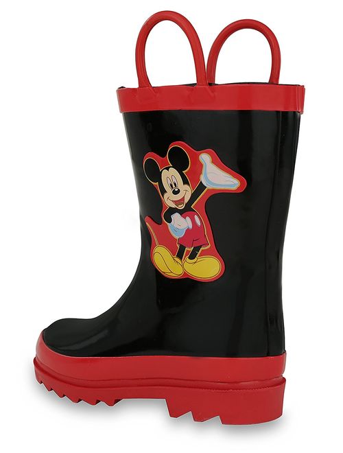 Tod Disney Kids Boys' Mickey Mouse Printed Waterproof Easy-On Rubber Rain Boots 