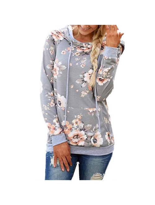 Women's Floral Printed Casual Long Sleeve Hoodie Pullover Sweatshirts