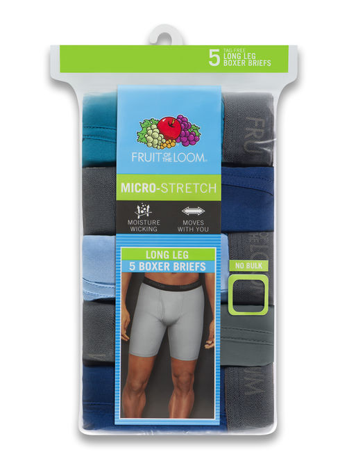 Fruit of the Loom Men's Micro-Stretch Assorted Long Leg Boxer Briefs, 5 Pack