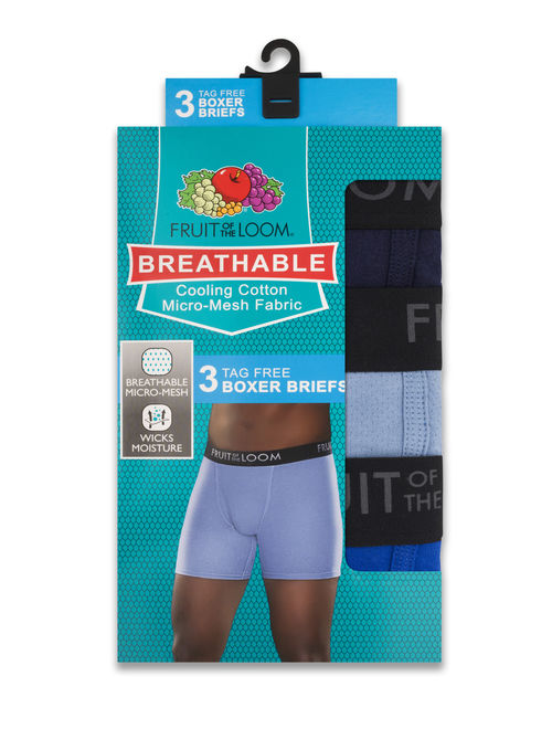 Fruit of the Loom Men's Breathable Cotton Micro-Mesh Assorted Boxer Briefs, 3 Pack