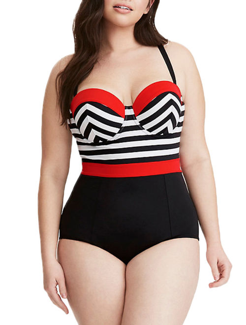 Plus Size Womens Strappy Padded Bikini Swimwear Swimsuit Monokini Bathing Suit