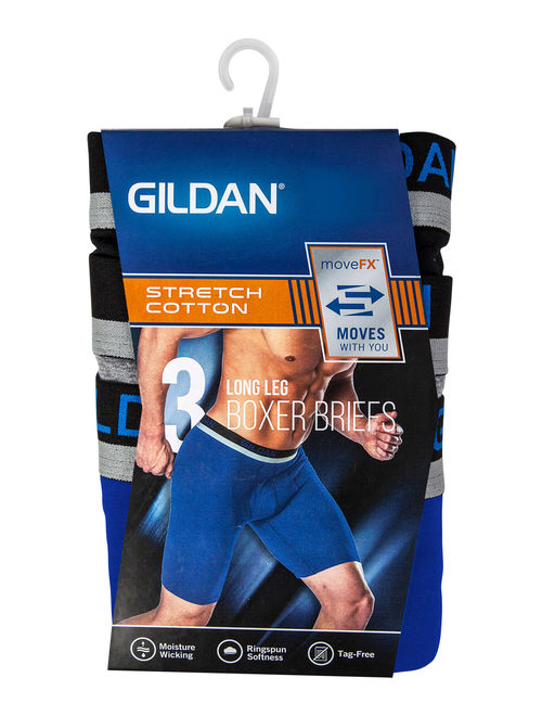 Gildan Men's Performance Cotton Long Leg Boxer Briefs, 3-Pack
