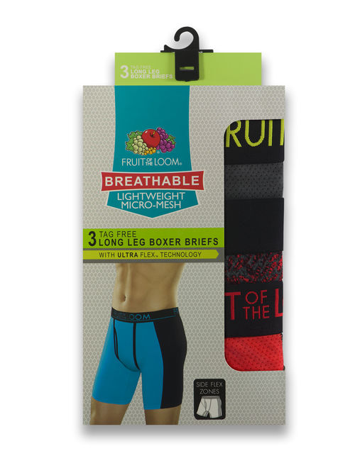 Fruit of the Loom Men's Breathable with Ultra Flex Long Leg Boxer Briefs, 3 Pack