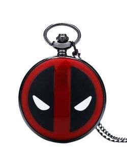 Black Red Superhero Deadpool Movie Anti-Tarnish Quartz Pocket Watch Necklace Pendant Mens Womens WP-14