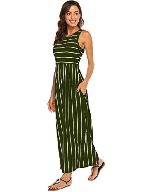 Hount Women's Summer Sleeveless Striped Flowy Casual Long Maxi Dress with Pockets