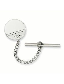 Rhodium-plated .01 Ct. Diamond Polished Florentined Tie Tack
