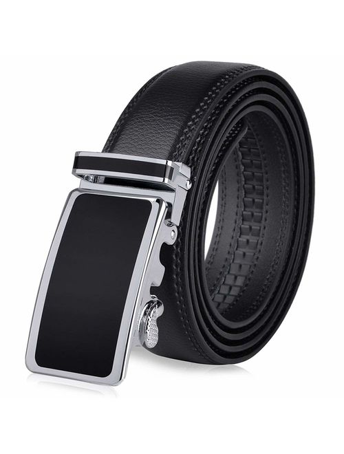 Vbiger Mens Leather Belt Sliding Buckle Ratchet Dress Belt 35mm Wide 1 3/8